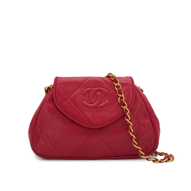 Chanel Vintage Mini Cocomark Materasse Chain Shoulder Bag Red Lamb Skin Gold Hardware in Red from Luxury Promise