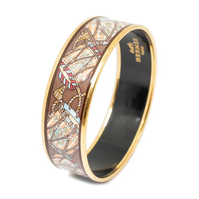 Hermès Enamel Bangle Brown Gold Plated Bracelet in Brown from The Reluxe