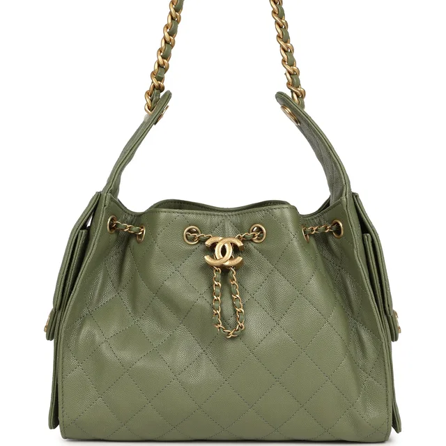 Chanel Small 25 Hobo Bag Green Caviar Antique Gold Hardware in Green Caviar leather from Madison Avenue Couture