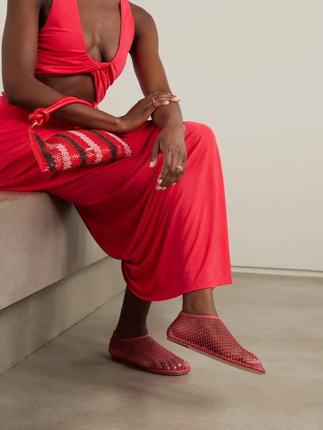 CHRISTOPHER ESBER Minette crystal-embellished mesh ballet flats in Pink, photo 2 of 2 from NET-A-PORTER (Canada)