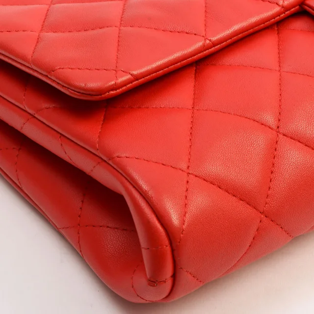 Chanel Matelassé Stitch CC Turnlock Chain Bag, Red, circa 2013 in Red Lambskin from VINTAGE QOO TOKYO, photo 8 of 12