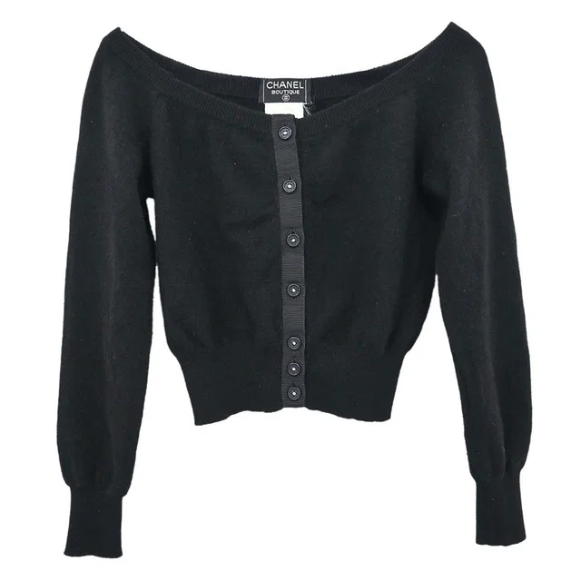 Chanel Cardigan Black #40 in Black Cashmere from AMORE Vintage Tokyo