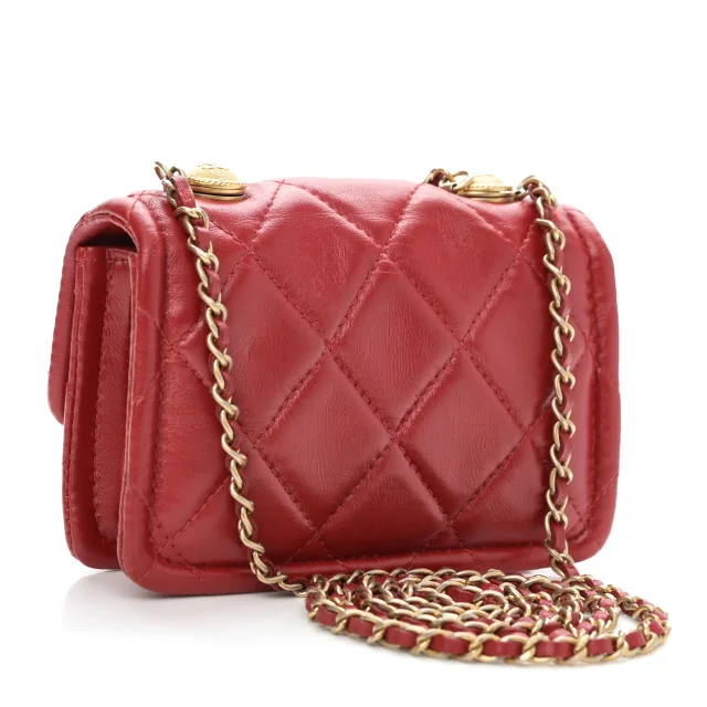 Chanel Shiny Lambskin Quilted Extra Mini Flap Red in Red Lambskin from FASHIONPHILE, photo 3 of 10