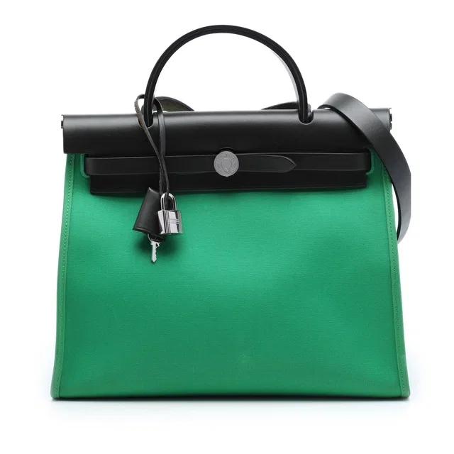 Green Hermès Toile Herbag Zip 31 Satchel in Green Canvas from Designer Revival