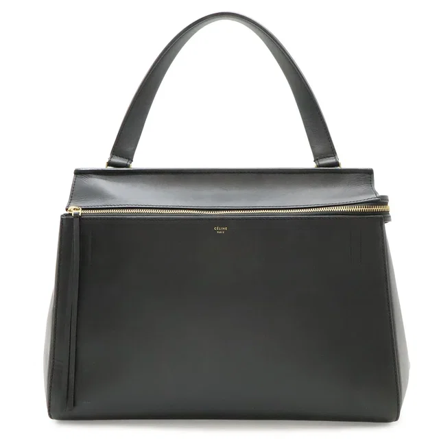 Celine Edge Large Shoulder Bag Leather Black Gold in Black Leather from The Reluxe