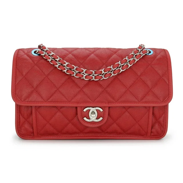 Chanel Red Caviar Leather French Riviera Flap Bag in Red Caviar leather from HEWI