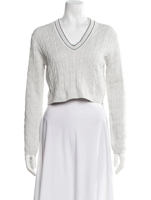 Brunello Cucinelli V-Neck Sweater in white|gray from The RealReal