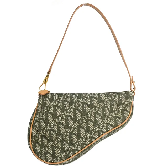 Dior Green Trotter Saddle Handbag in Green Canvas from AMORE Vintage Tokyo