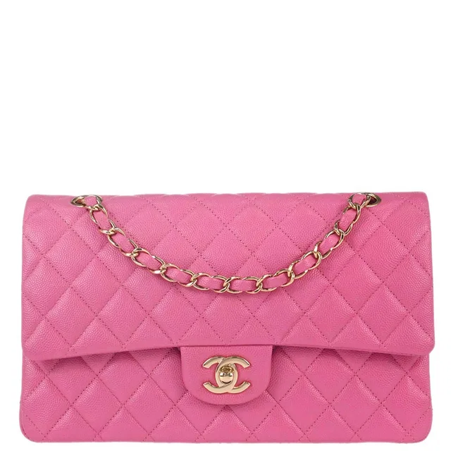 Chanel 2019 Pink Caviar Skin Medium Classic Double Flap Shoulder Bag in Pink Caviar leather from AMORE Vintage Tokyo