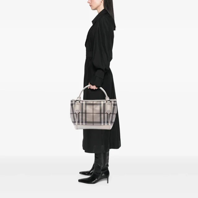 Beige Burberry Smoke Check Coated Canvas Tote in Beige Coated canvas from Designer Revival, photo 6 of 7