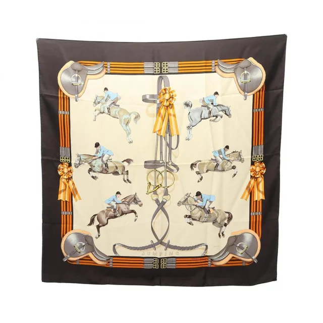 Hermès Carre 90 Jumping Scarf Muffler Silk Women's Brown/Beige Multicolor in brown|red Silk from Poshmark