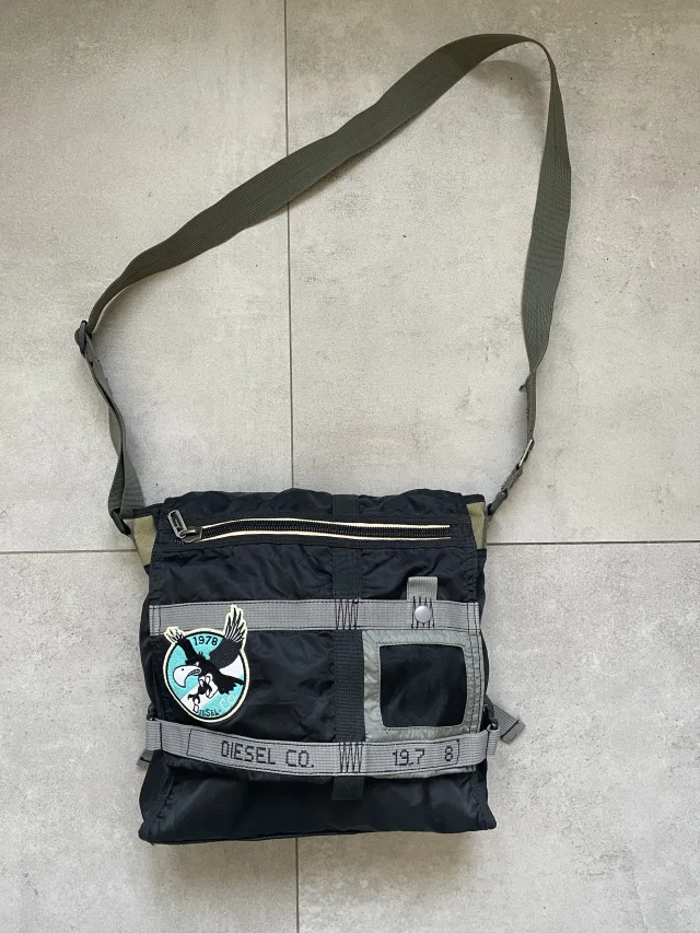 Vintage Y2K Diesel Military Utility Crossbody Shoulder Bag Slink in black from Grailed