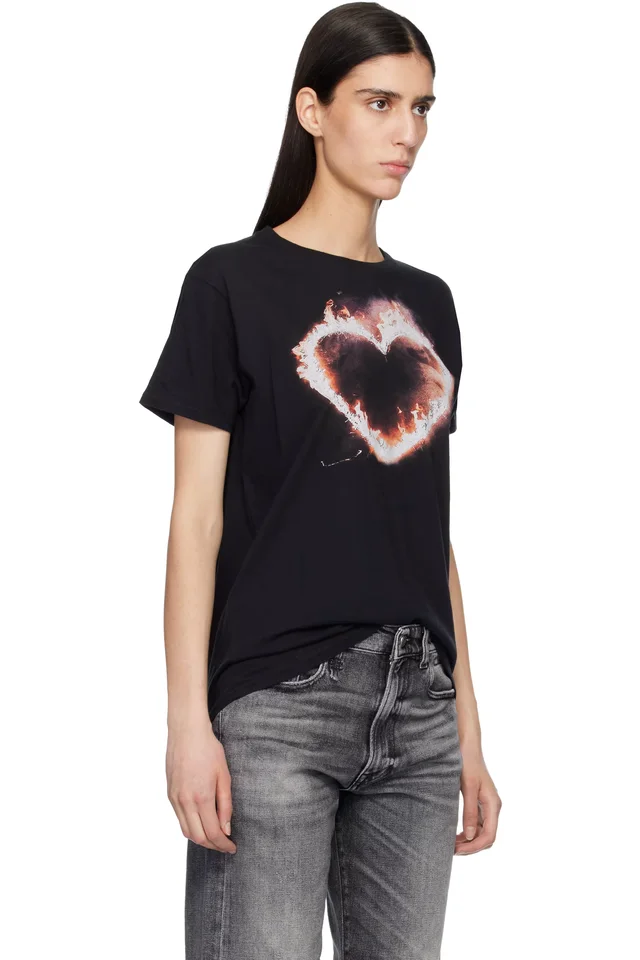 R13 Black Flaming Heart Boy T-shirt, photo 2 of 4 from SSENSE