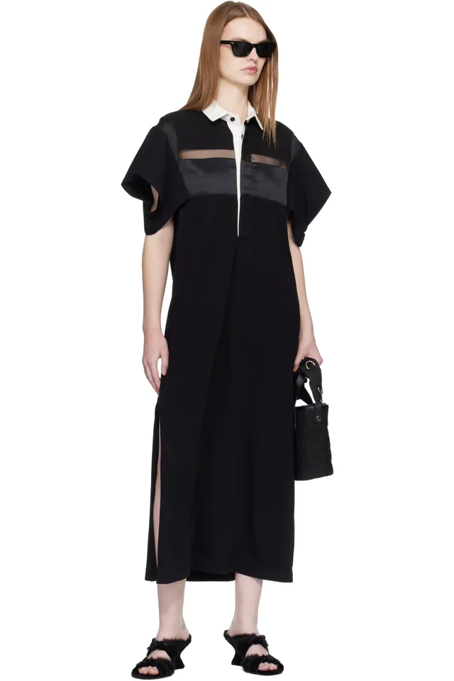 sacai Black Cotton Jersey Midi Dress, photo 4 of 4 from SSENSE