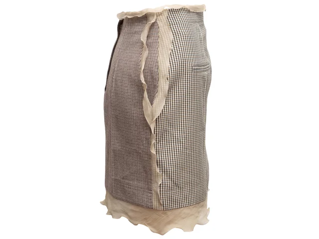 & Black Fendi Virgin Wool & Silk Check Mini Skirt Size IT 40 in Beige Silk from Designer Revival, photo 2 of 7