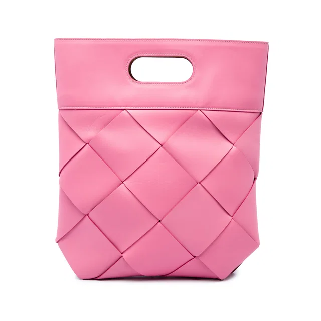 Pink Bottega Veneta Medium Leather Maxi Intrecciato Slip Tote in Pink Woven leather from Designer Revival