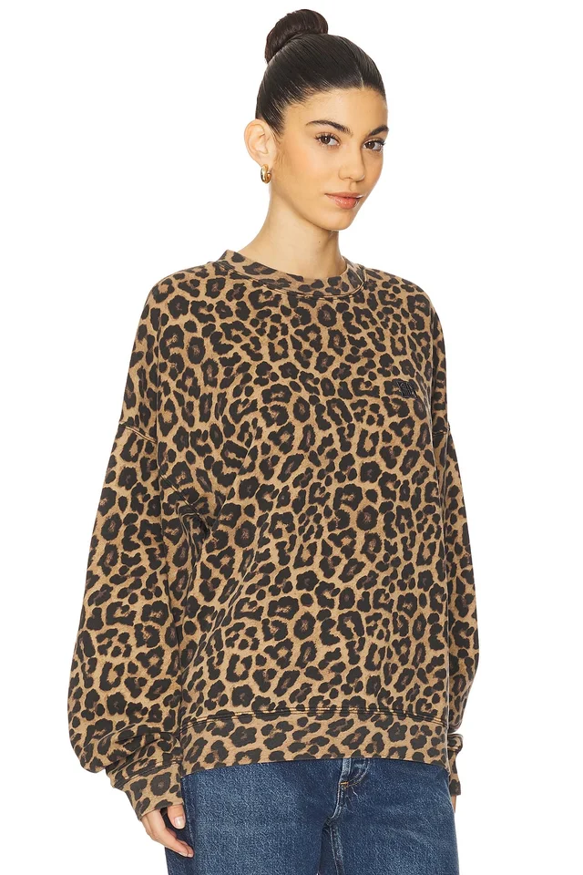 ANINE BING Miles Sweatshirt in Black & Brown Leopard, photo 2 of 4 from REVOLVE (Canada)