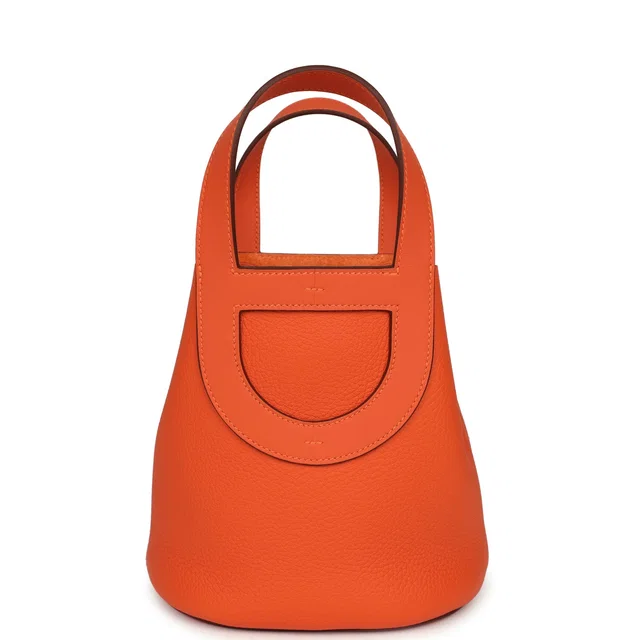 Hermès In-The-Loop 18 Tangerine Clemence, Swift Palladium Hardware in Clemence leather from Madison Avenue Couture