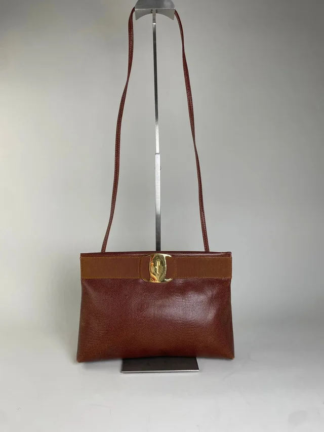 Ferragamo Vintage Textured Leather Shoulder Bag Rust Tan Gol in Brown in red|brown Leather from Grailed, photo 1 of 1