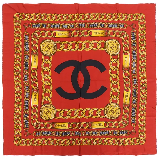 Chanel Chain Pattern Scarf, Red in Red Silk from VINTAGE QOO TOKYO, photo 9 of 10
