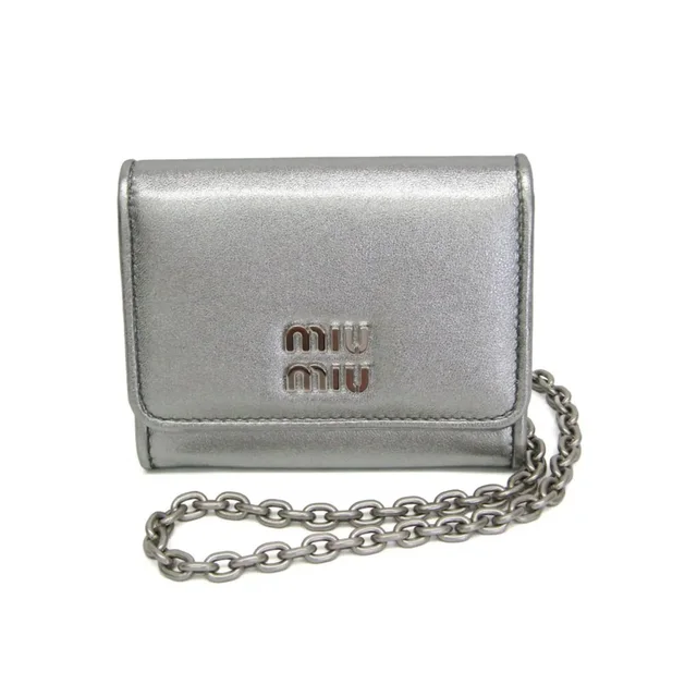 Miu Miu Chain Strap Coin And Card Case 5mr030 Leather Card Case Silver in silver|gray Leather from Grailed