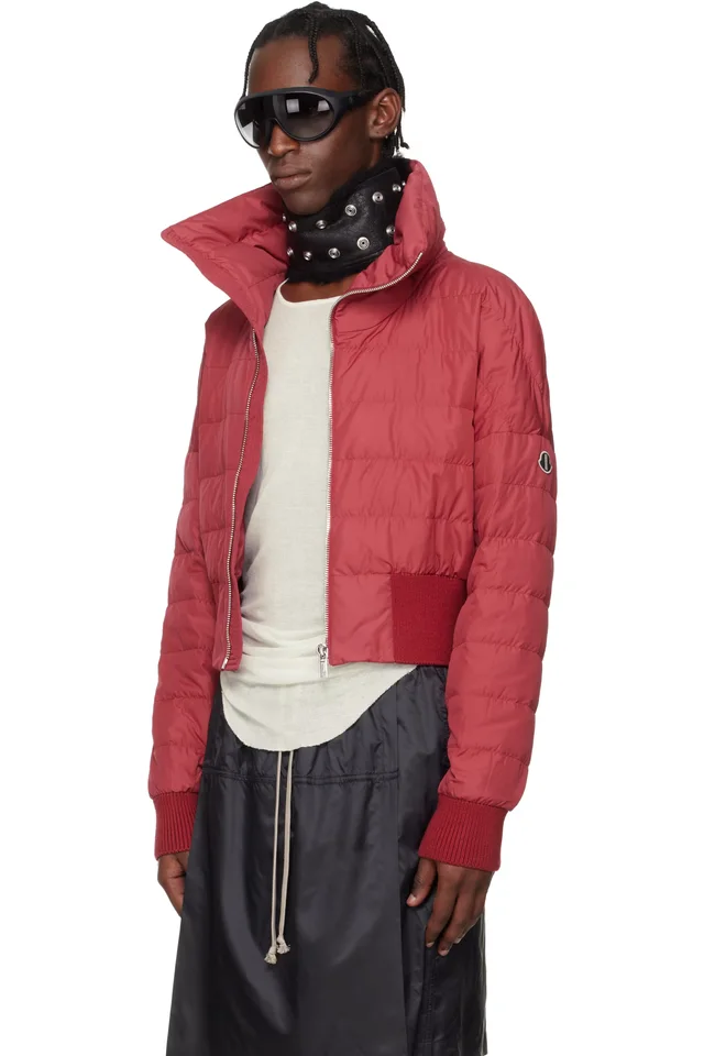 Moncler + Rick Owens Red Cropped Down Jacket, photo 4 of 5 from SSENSE