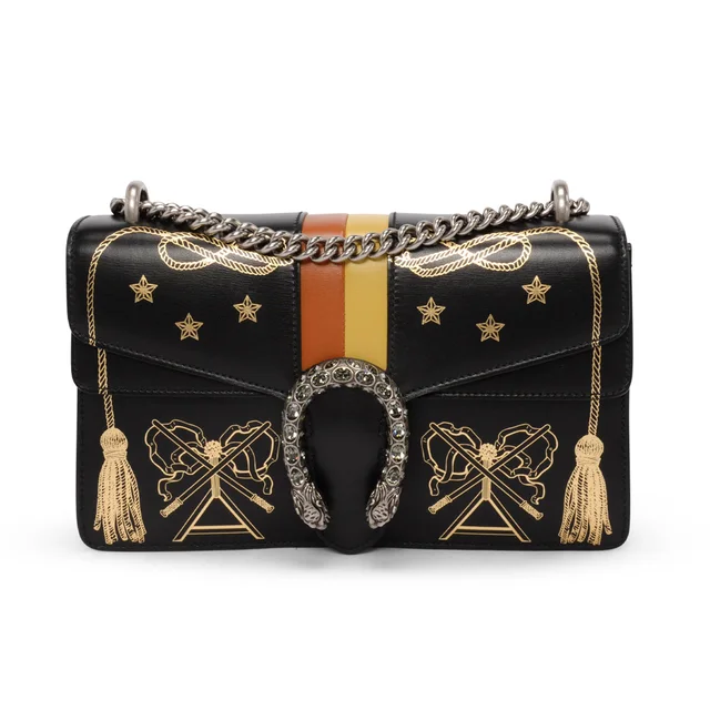 Gucci Star Tassel Print Small Dionysus Bag in Black Calfskin from Blue Spinach