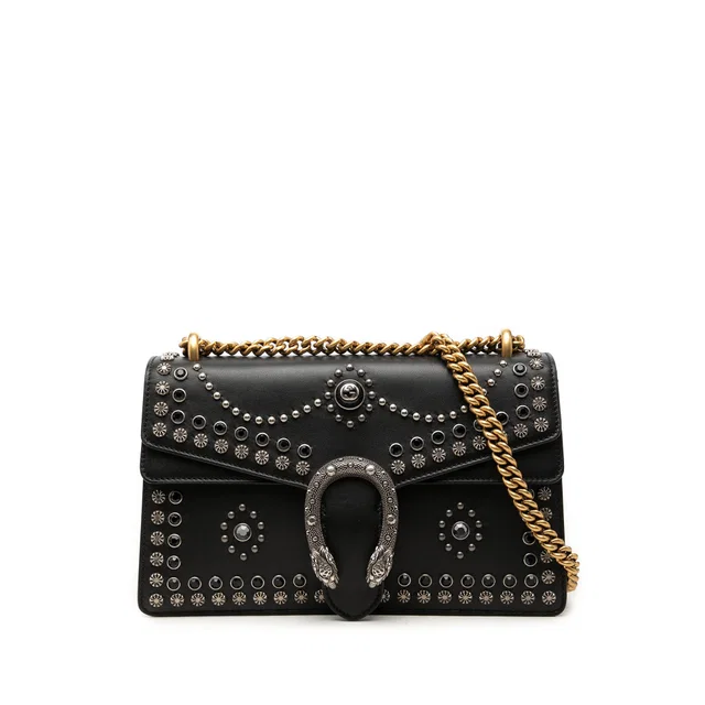 Black Gucci Medium Studded Calfskin Dionysus Shoulder Bag in Black Calfskin from Designer Revival