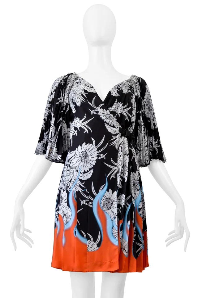 Prada Black, White, Floral Dress With Flames 2018 in Black from Resurrection Vintage