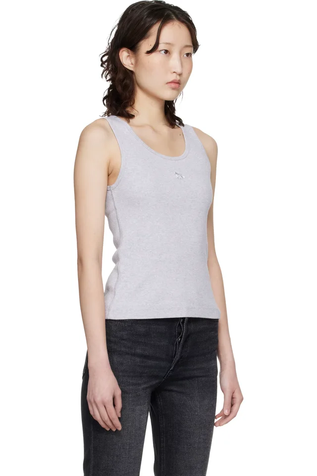 Maison Kitsuné Gray Baby Fox Ribbed Tank Top, photo 2 of 4 from SSENSE