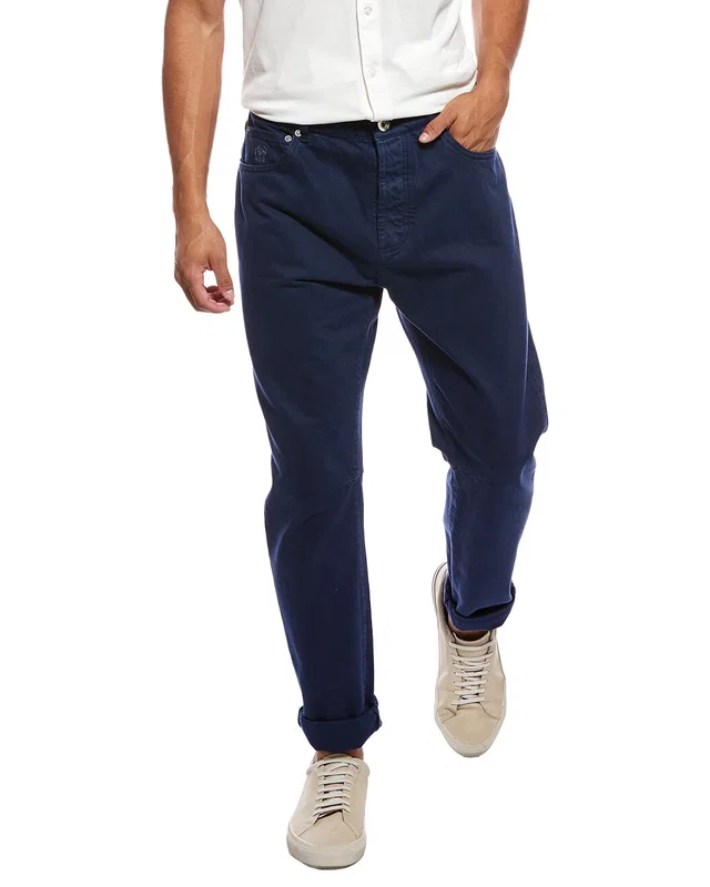 Brunello Cucinelli Leisure Fit Navy Wash Cuffed Jean, image 1 of 1 from Gilt