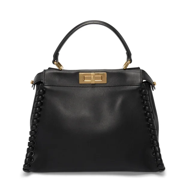 Fendi Whipstitched Leather Medium Peekaboo Bag in Black Leather from Blue Spinach