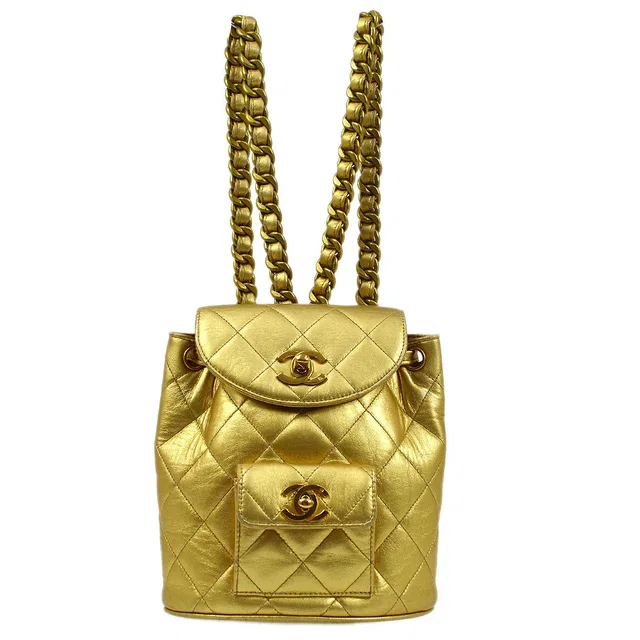 Chanel 1991-1994 Gold Lambskin Duma Backpack Small in Gold Lambskin from AMORE Vintage Tokyo
