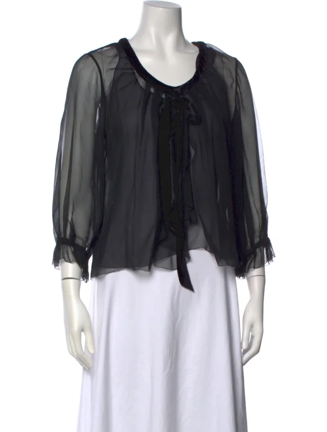 Louis Vuitton Sheer Silk Blouse w/ Tags in black Silk from The RealReal