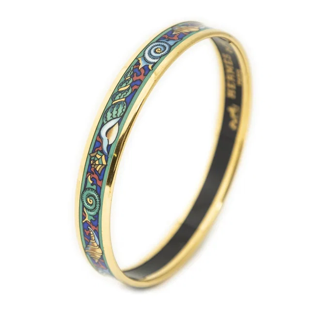 Hermès Enamel Bangle Green Gold Plated Bracelet in Green from The Reluxe