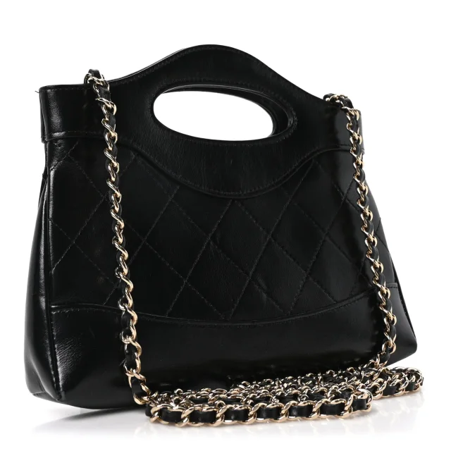 Chanel Shiny Crumpled Calfskin Quilted Nano 31 Shopping Bag Black in Black Calfskin from FASHIONPHILE, photo 3 of 11