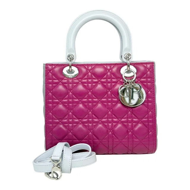 Lady Dior Medium Bag in 2 Tone Pink Grey in Pink from Luxury Promise