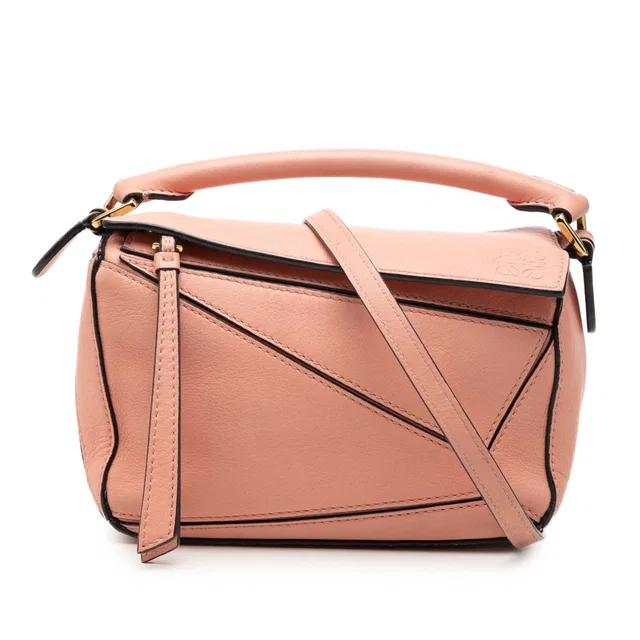 Pink LOEWE Mini Calfskin Puzzle Satchel in Pink Calfskin from Designer Revival