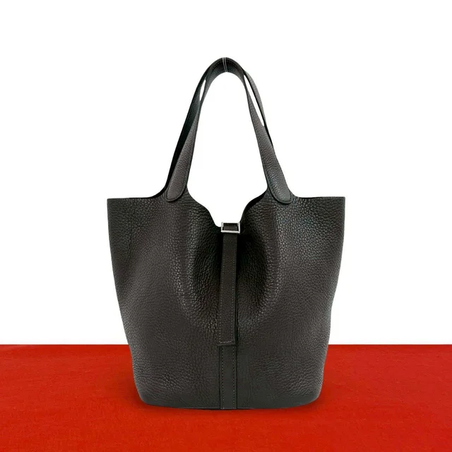 Hermès Picotin MM Taurillon Clemence Leather Tote Bag Ebene in Brown Clemence leather from The Reluxe