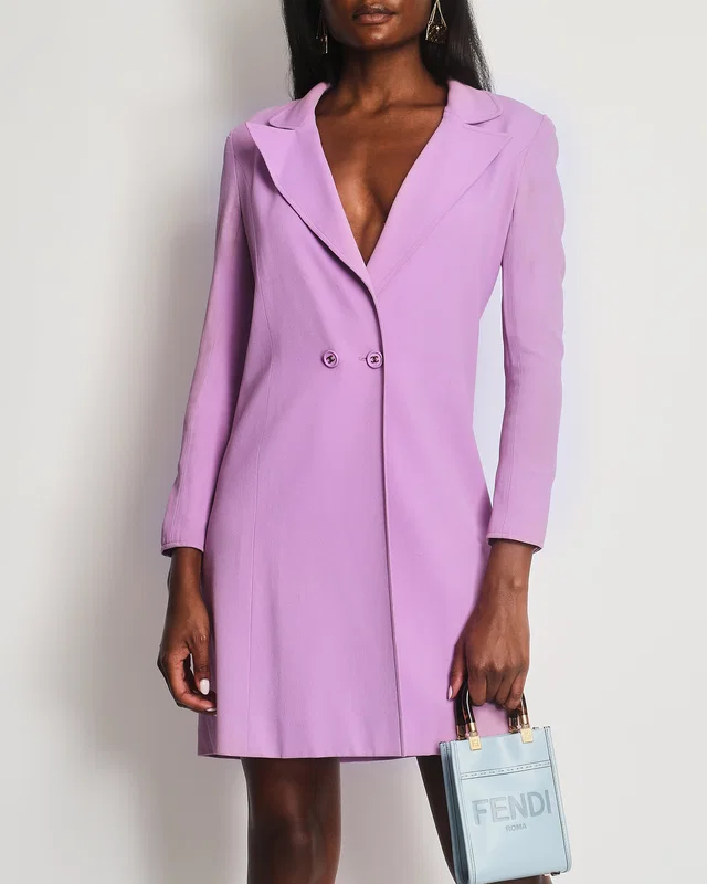 Chanel Vintage 97/P Lilac Longline Blazer with CC Button Detail Size FR 38 (UK 10) in Purple from Sellier