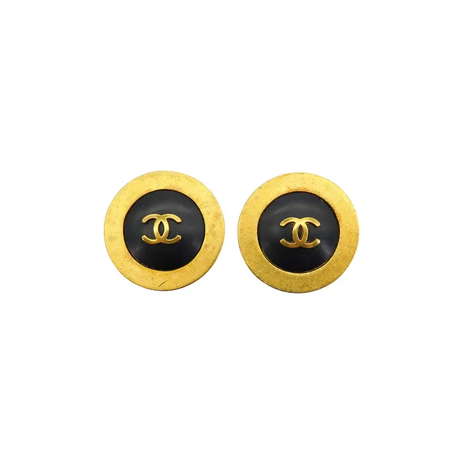 Chanel Vintage Earrings Cocomark Black Gold Accessory 95P in Black from Luxury Promise