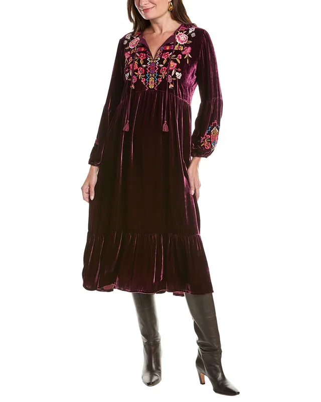Johnny Was Velvet Bishop Sleeve Silk-Blend Maxi Dress, image 1 of 1 from Rue La La