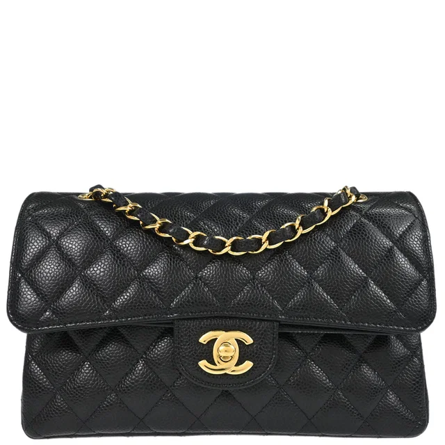 Chanel 2019 Black Caviar Skin Small Classic Double Flap Shoulder Bag in Black Caviar leather from AMORE Vintage Tokyo