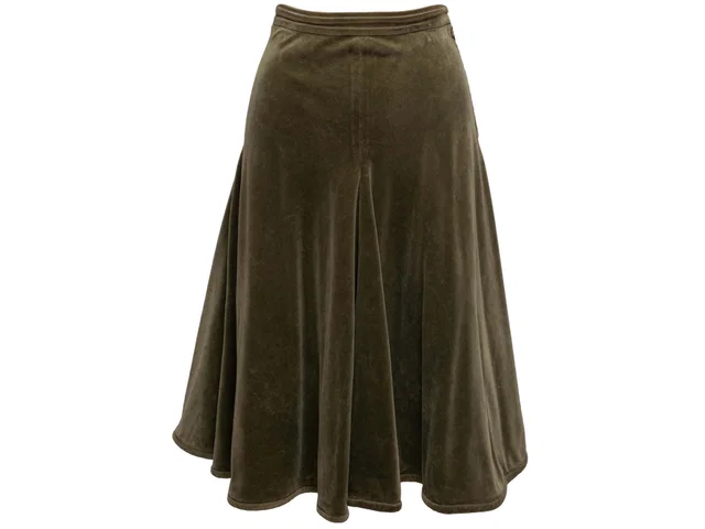 Vintage Olive Valentino Garavani Velvet A-Line Skirt Size US 6 in Olive Velvet from Designer Revival