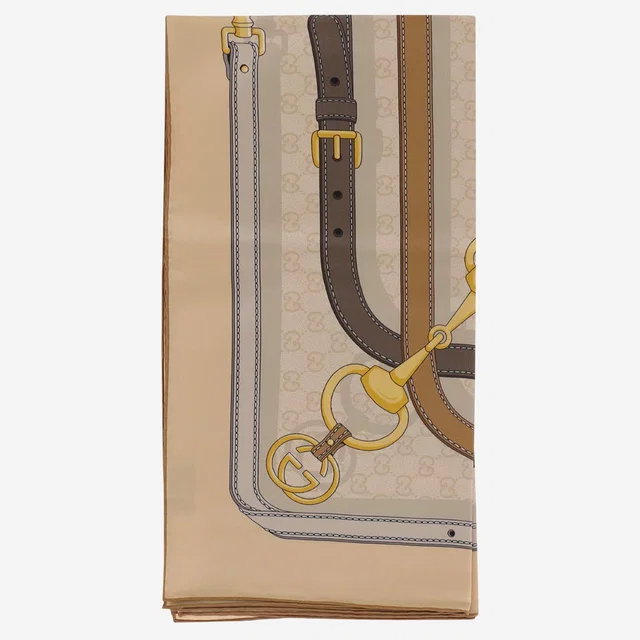 Gucci Printed Silk Twill Scarf — Beige Scarfs in Beige Silk from HEWI