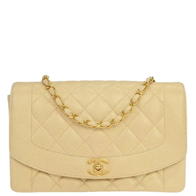 Chanel 1991-1994 Beige Caviar Skin Medium Diana Shoulder Bag in Beige Caviar leather from AMORE Vintage Tokyo