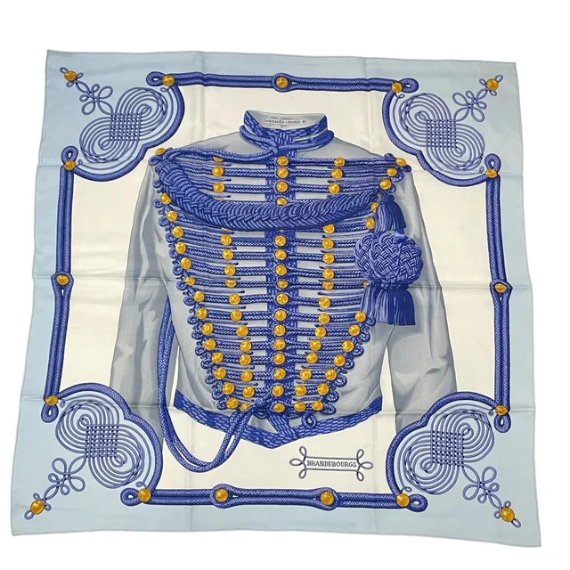 Hermès Carre 90 Brandebourgs Scarf Silk Blue in Blue Silk from The Reluxe