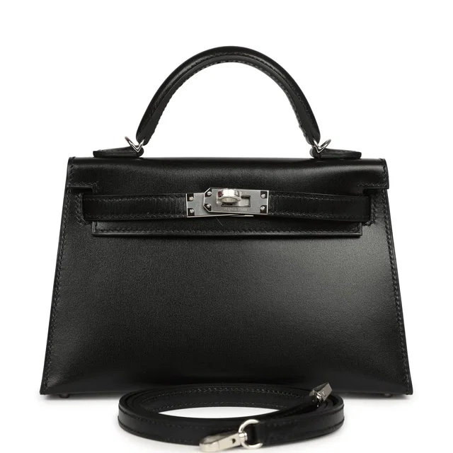 Hermès Kelly Sellier 20 Black Box Palladium Hardware in Black Lambskin from Madison Avenue Couture