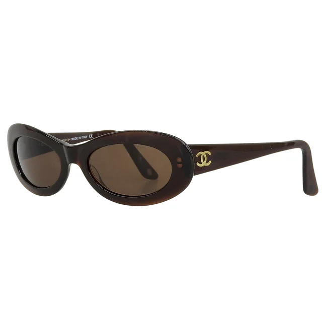 Chanel Side CC Logo Oval Sunglasses Brown from VINTAGE QOO TOKYO