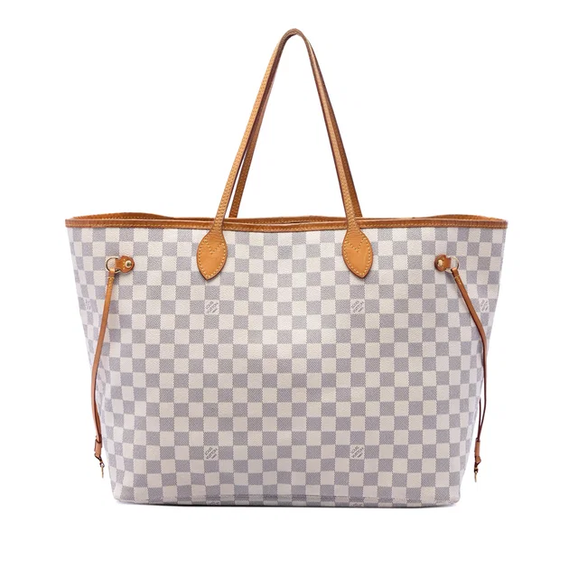 White Louis Vuitton Damier Azur Neverfull GM Tote Bag in White Canvas from Designer Revival